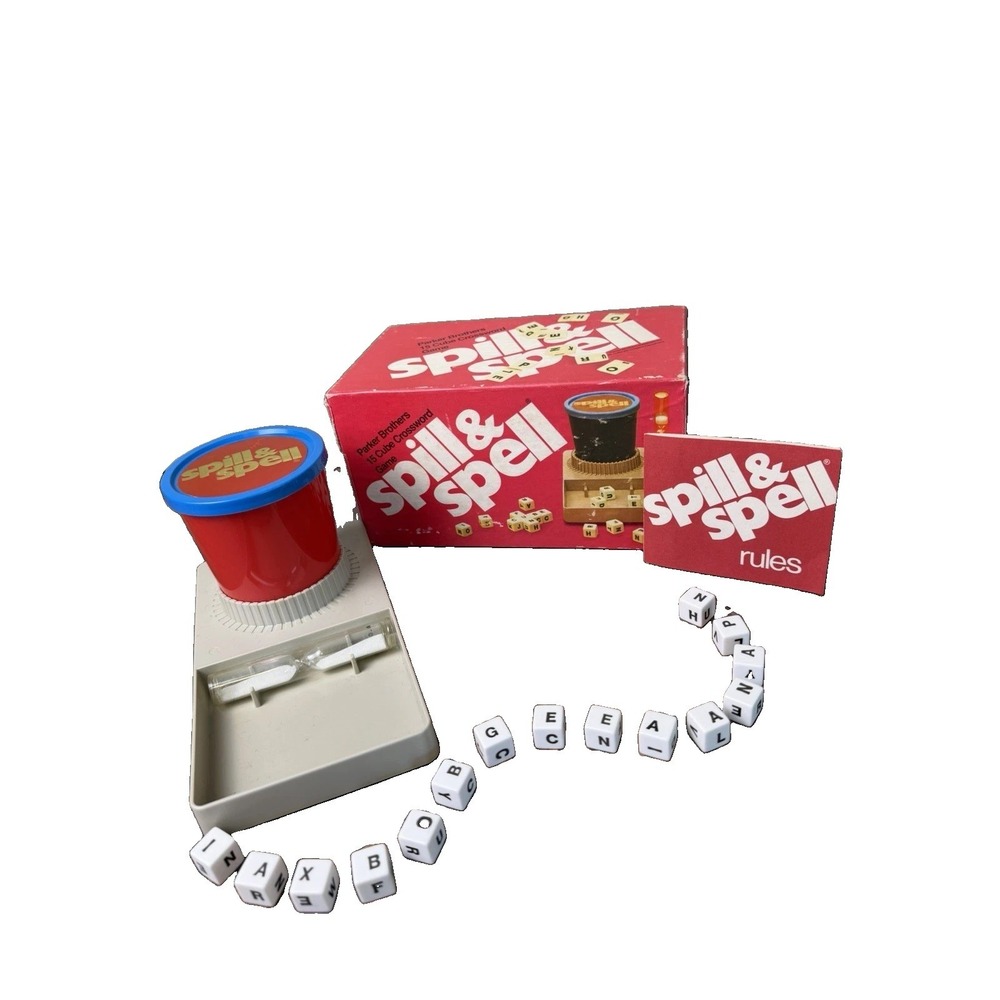 Spill & Spell Game Vintage 1972 Parker Bros 15 Cubes Rules Cup and Tray